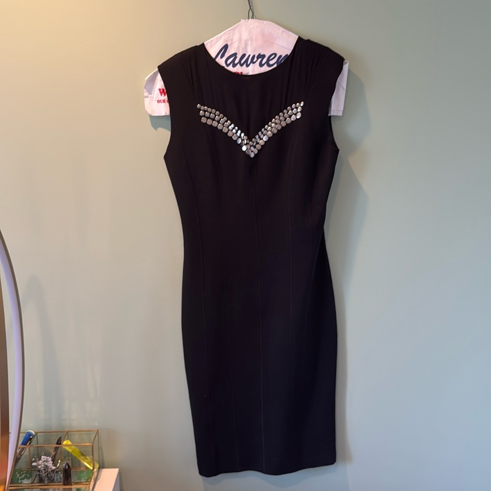 Black cocktail high neck midi black dress